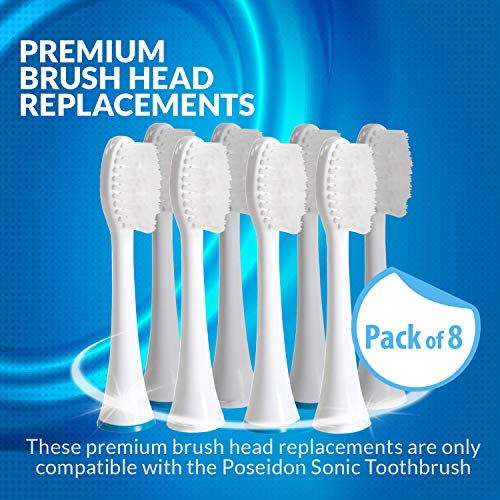 Produtos de higicina Poseidon Substituição Cabeças de escova para Poseidon escova de dentes sonoros recarregáveis, 8 pacote