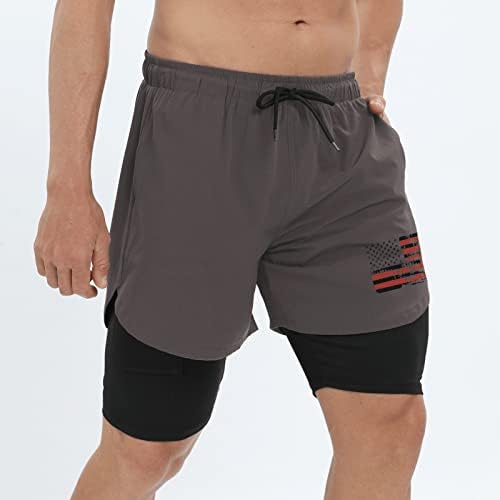 H Hyfol de corrida shorts para homens American Flag Patriótico Ginástica Quick Dry Athletic 2-em-1 shorts com bolso