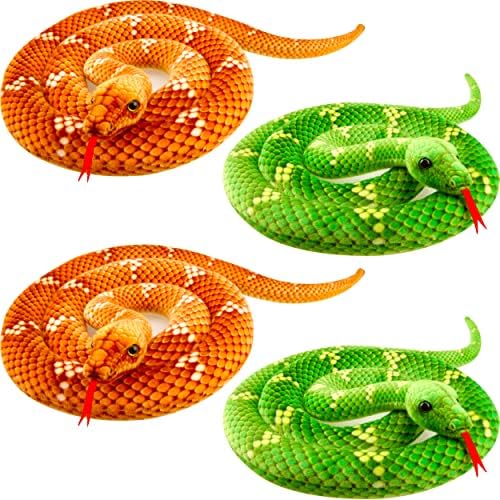 Haconba 4 pacote de 75 polegadas Grandes brinquedos de cobra de animais de pelúcia gigante cobra python brinquedo de cobra