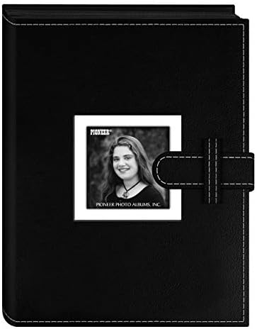 Álbuns de fotografia pioneira 24 álbum de capa de couro de bolso Sewn com fechamento de pulseira por impressões de 4 por 6 polegadas, preto