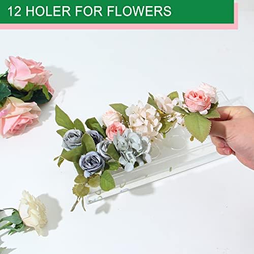 Vaso acrílico retangular, vaso de flores acrílico transparente, vaso moderno decorativo de 12 polegadas de comprimento para casamentos