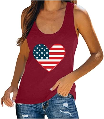 Ladies American Flag Heart Top Top Tampo 4 de julho Camisa patriótica fofa Tees impressos gráficos EUA Tanques diurnos