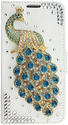 Jesiya Galaxy Note 8 Capa, Nota 8 Caixa de carteira, luxo 3D artesanal brilhante Cristal brilhante Bling Diamond Peacock PU Couather