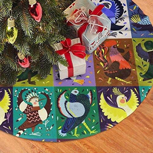 Lveshop Birds Retro Christmas Tree Skirt Luxury redondo redondo tapete externo tapete rústico Decorações de férias de árvore