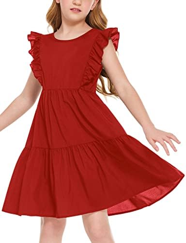 Flypigs Girl's Flutter Sleeve Dress Dress Swing Padrão de balanço redondo pescoço A-linha Casual vestidos soltos