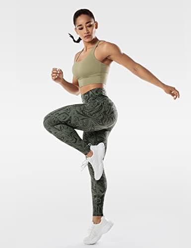 Leggings de compressão de cintura alta unissu com bolsos para mulheres, controle de barriga de controle de ginástica de ginástica de ginástica - 25 polegadas