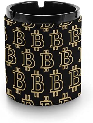 Bitcoin Print Print Premium Leather Ashtray Cigarro redondo bandeja de cinzas para fumantes para carro ou uso ao ar livre