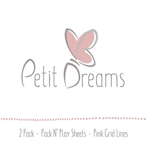Petit Dreams Pack n Play Mini-Crinct Jersey Knit Cotton for Baby Girl Flexible Fit para colchões de mini-recrédito padrão, listras pontilhadas e linhas de grade, rosa,