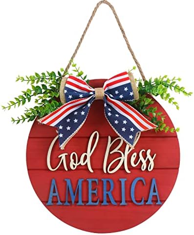 4 de julho de grinaldas patrióticas para a porta da frente, Americana Memorial Day Deus abençoe a decoração patriótica