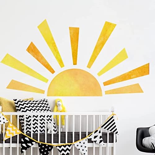 42 x 23,5 polegadas boho meio decalques de parede solar decalques de aquarela murais de sol dos decalques de parede modernos decalques de parede solar de vinil decalques removíveis e adesivos de parede para salas de estar decoração