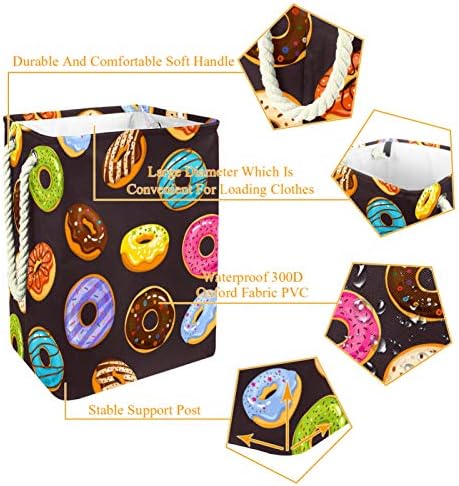 Lavanderia cesto delicioso padrão de chocolate de donut e cesto de armazenamento de lavanderia dobrável com alças suportes destacáveis