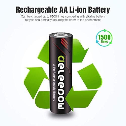 Bapas AA recarregáveis ​​de DeLeepow 1,5V 3400MWH AA Baterias recarregáveis ​​de lítio AA Ciclo de 1500 pacote com