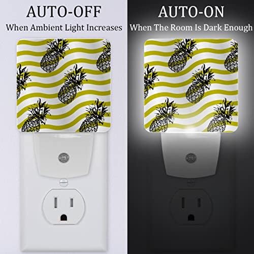 Rodailycay sensor leve as ondas de Ananas, 2 pacotes de luzes noturnas se conectam à parede, luz noturna de LED branco quente para viveiro, quarto, banheiro, corredor, quarto infantil, escadas