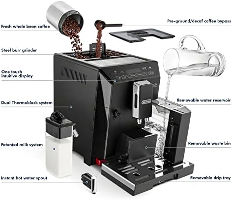 De'longhi Eletta Totalmente Automática Espresso Machine, 1300 mililitros, preto