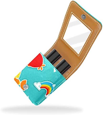 Bolsa de batom de batom de maquiagem de oryuekan com espelho portátil de armazenamento portátil de armazenamento de armazenamento de armazenamento labial de armazenamento, cartoon céu de ar arco -íris de balão de ar quente