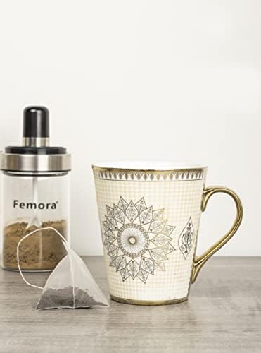 Canecas de café em cerâmica artesanais femora Conjunto indiano Golden Disign de 2, xícaras de cappuccino, xícaras de