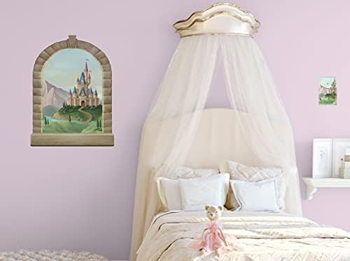 Conto de fada romântica Princesa Castelo Janela de menina Decoração Decorações de adesivos para crianças quarto pequeno mural