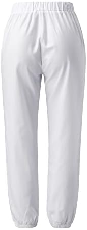 Calças de linho de algodão casual de verão para mulheres calças de perna lisada solta calças longas com calças compridas com bolsos