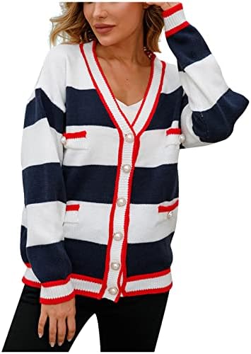 Cardigan de malha leve para mulheres, decote casual de caça-v luvas comprida suéter de outono Cardigan Blouse Butrine