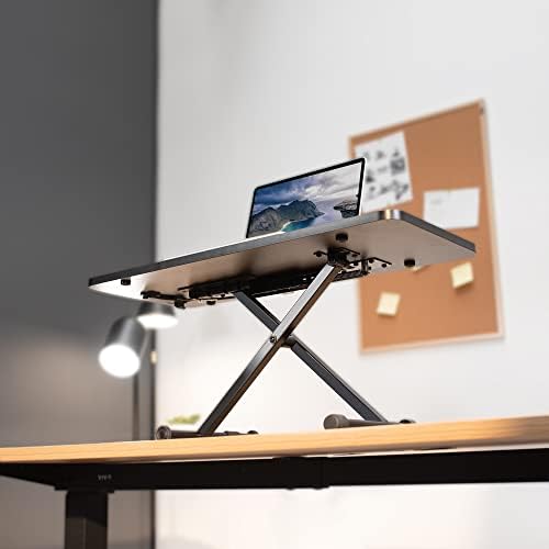 VIVO Black Small Small Top Top Standing Desk Standing Converter, tabletop Sit para Stand Monitor Riser com Ajuste da altura do elevador