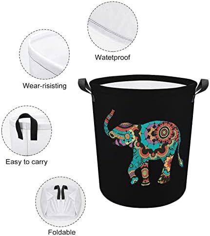 Cesta de lavanderia de elefante indiano com alças de alças redondas cestas de armazenamento de lavanderia dobrável