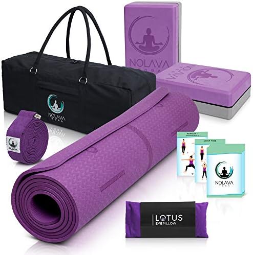 Nolava 7 peças de ioga conjunto - saco de tapete de ioga para acessórios de ioga | TPE ECO Amigável Yoga Mat | Blocks de ioga 2 pacote