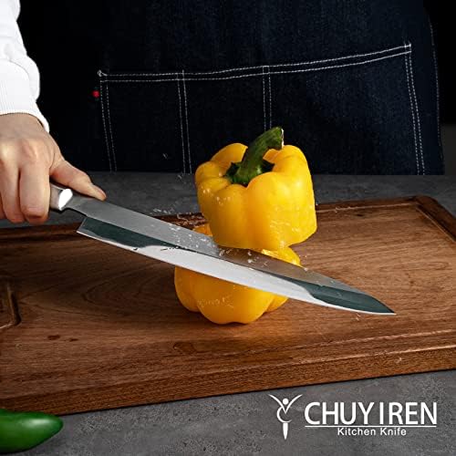 Faca de chef japonesa de Chuyiren 9,5 polegadas - faca de sushi afiada - faca de aço inoxidável de alto carbono profissional com alça de madeira para fileting e fatiando, com caixa de presente