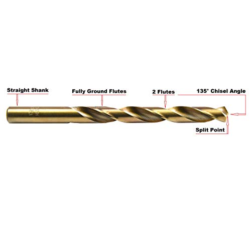 Maxtool 27/64 2pcs Identical Jobber Comprimento de comprimento HSS M35 Twist Drill Bits 5% Cobalt Golden Golden Straight
