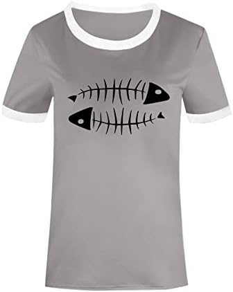 Camiseta grande camiseta feminina verão casual o pescoço de peixe criativo estampa de manga curta de manga curta camisa de manga comprida