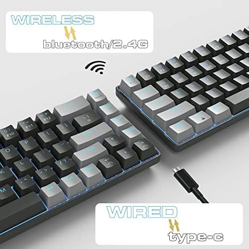 Magegee 60 % do teclado mecânico sem fio, 2,4g/bt5.1/USB-C Teclado do mini jogos com interruptor azul, 68 teclas compactas teclado