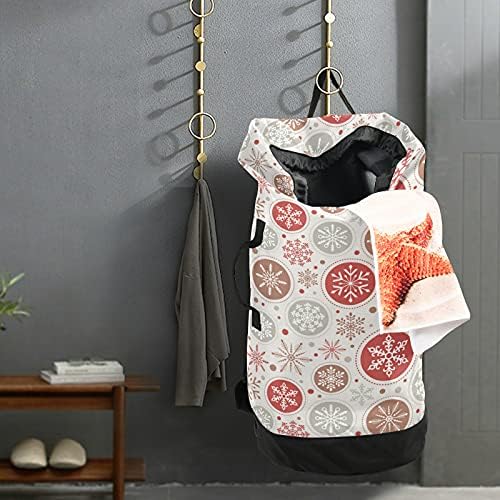 Bolsa de lavanderia de floco de neve de natal mochila de lavanderia pesada com alças e alças de ombro Viagem Bolsa de roupa com tração