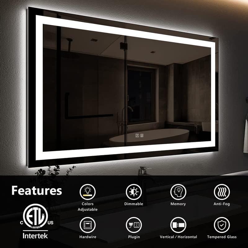 Roomtec 24 x 30 polegadas Mirror de banheiro LED com fronteira e retroilumer