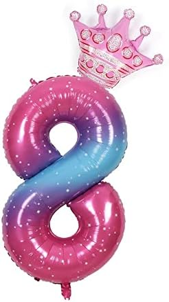 Gradiente de arco -íris de 40 polegadas Crown Starry Pink Blue número 7 Balões, balão gigante grande 7, Balões de decoração de 7º aniversário ， Partido de aniversário infantil suprimentos de decoração de chá de bebê