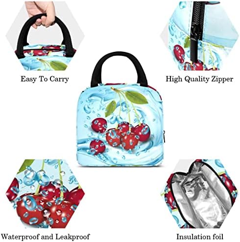 Cherry Fruit Realistic Saco de lancheira Bolsa de lancheira isolada para piquenique ao ar livre Viagem de alimentos RECIMENTOS