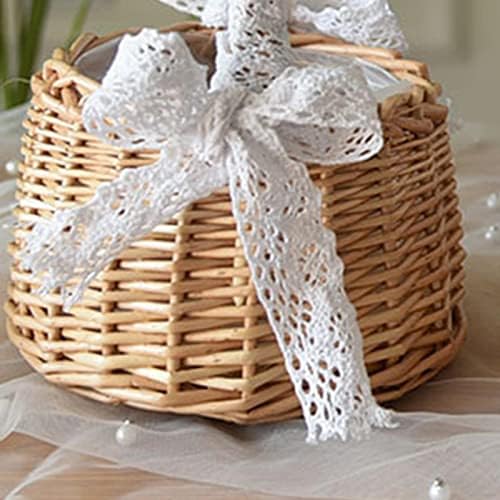 Ｋｌｋｃｍｓ 2pcs cesto de armazenamento de vime com alças renda decoração de arco de casamento de casamento presente girl blowlow vaso de planta de planta