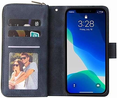 Caixa da carteira HKIDKK para iPhone 14/14 Max/14 Pro/14 Pro Max, caixa de couro com zíper com vários cards, capa de flip com caixa de proteção à prova de choques (cor: azul, tamanho: 14 Pro Max