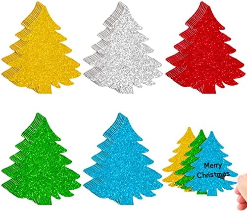 100 peças árvores de Natal Glitter Cutouts