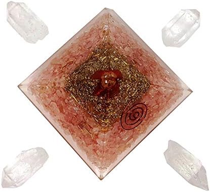 Auramore Rose Quartz Crystal Orgone Reiki Pyramid Kit/Inclui 4 Pontos de Energia de Crystal Quartz/EMF Meditação de Proteção