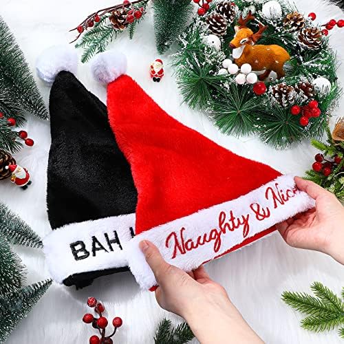 2 peças crianças safada e lindas chapéus de Papai Noel Bah chapéu de natal humbug para crianças preto pelúcia de pelúcia engraçada