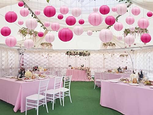 Lanternas de papel rosa decorativas, penduradas lanternas de papel redondo, externo para a formatura, aniversário de dia dos