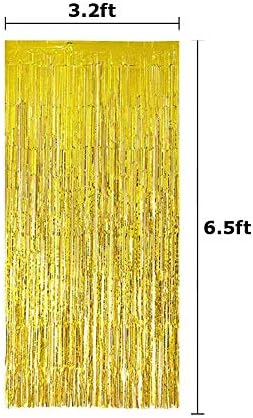 5 Pacote de 5 3,28 pés x 6,56 ft Metallic Tinsel Foil Fringe Curtins for Party Photo Cenário