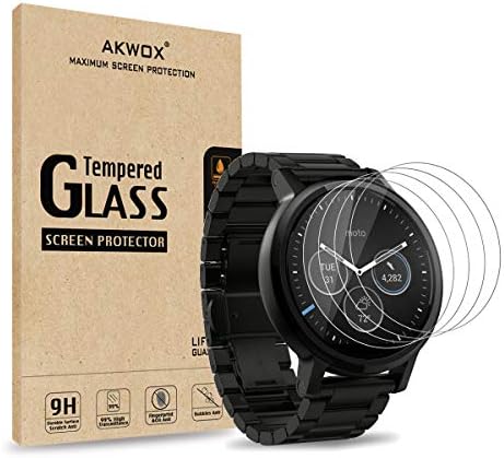 Protetor de tela de vidro temperado para Moto 360 1º e 2º Gen 46mm Smart Watch, Akwox [0,3mm 2,5d 9h] filme de proteção de