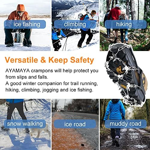 Crampons chuteiras de gelo para sapatos e botas, ayamaya [atualizado] 24 picos anti -enxune a neve de aço inoxidável Gripper de gelo