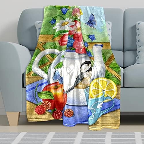 Tbouobt Bedding Fleece Bobet, decorativo para o sofá do quarto, bem -vindo a vintagem de pássaro de flor do jardim da primavera