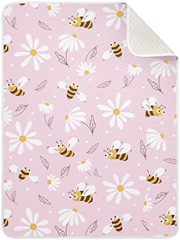Clante de arremesso de margarida rosa e algodão de abelha para bebês, recebendo cobertor, cobertor leve leve para berço, carrinho, cobertores