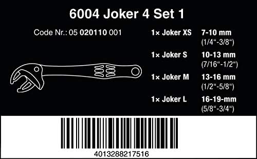 WERA 6004 Joker 4 Conjunto 1 Spanner de auto-ajuste e 6004 Joker XXL Joker Tamanho flexível Ajuste; 24-32mm