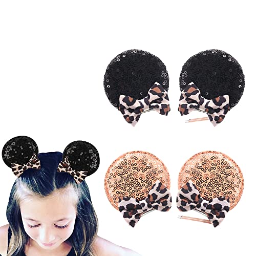 Jiahang 2 pares clipes de orelha de mouse com arco de lantejoulas brilhantes, acessórios para o cabelo de cabelos para meninas para