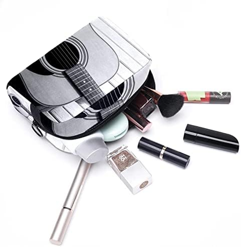 Saco de maquiagem pequeno, organizador cosmético da bolsa com zíper para mulheres e meninas, guitarra cinza