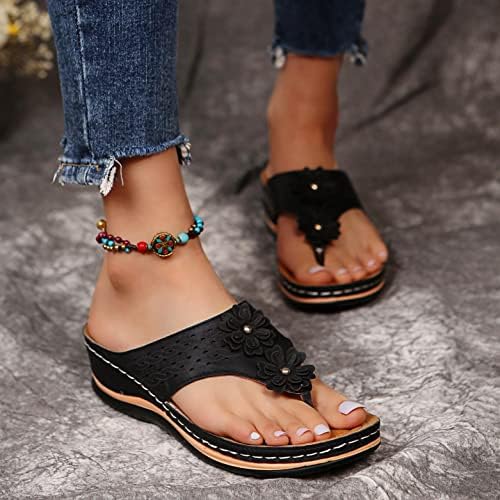 Sandálias de verão para mulheres Flor feminina de feminina confortável Plataforma casual São de travessia de praia de praia chinelos