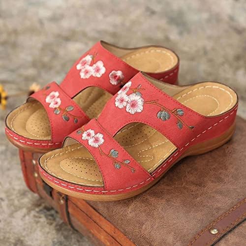 Flippers bordados para férias de férias de férias de praia Sandálias Sandálias de cunha com sapatos de suporte de suporte